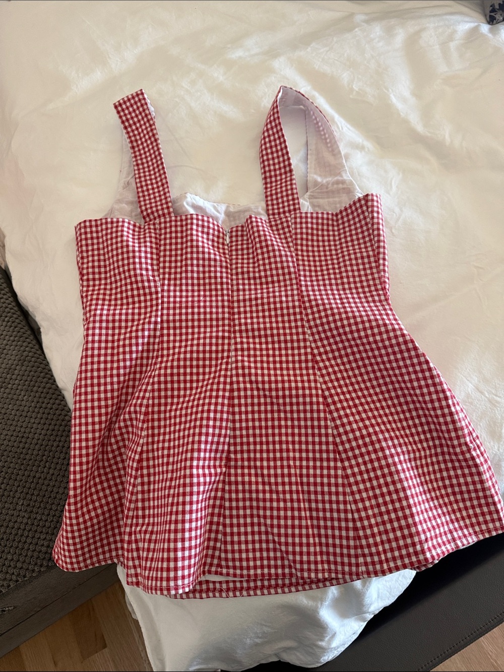 Red Gingham Square Neck Tank Top - Picture 2 of 3